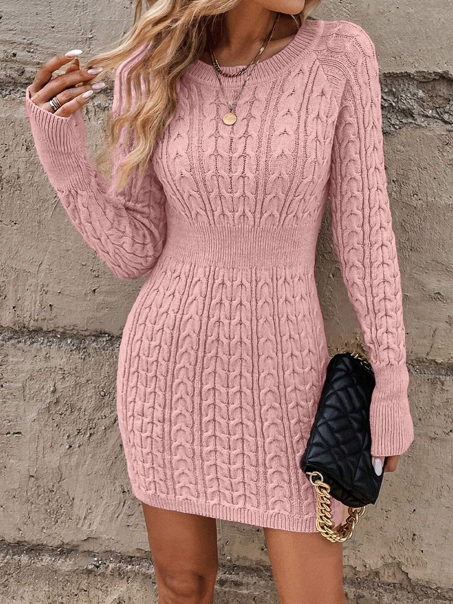 Damen Strickkleid mit modernem Zopfdesign und langen Ärmeln ModeGeist