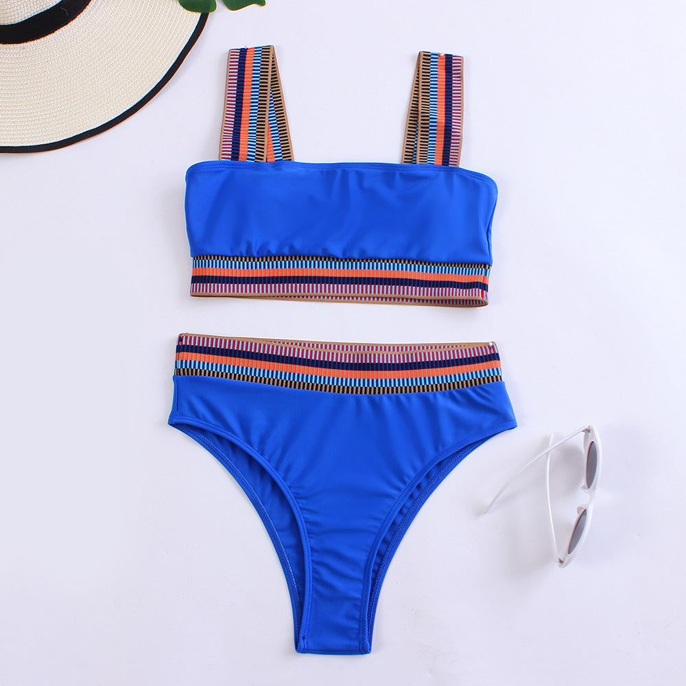 Bikini mit breiten Trägern und buntem Bund von MODEGEIST für Damen