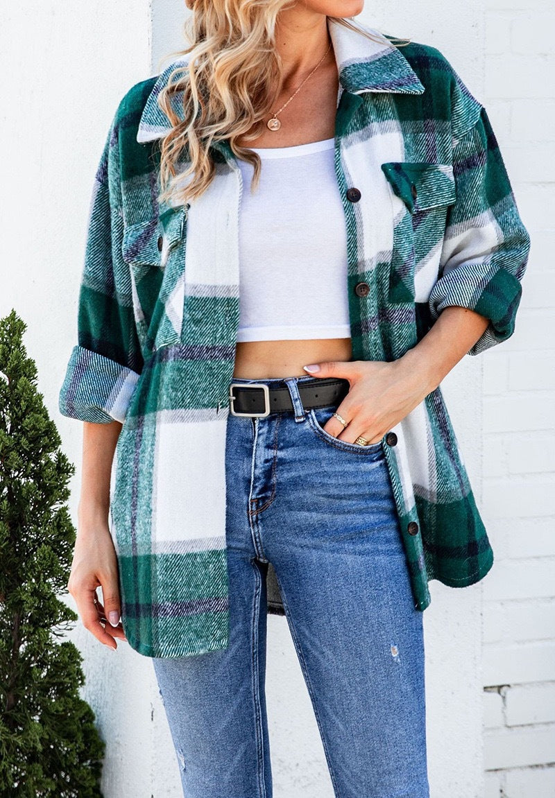 Damen Karierte Flanelljacke mit Brusttaschen ModeGeist