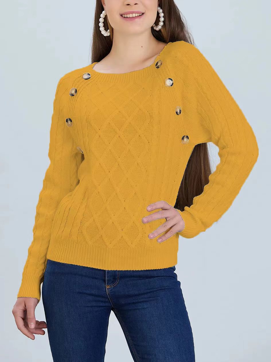 Damen Strickpullover mit klassischem Rautenmuster und dekorativen Knöpfen ModeGeist