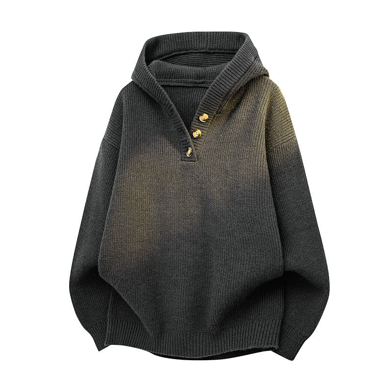Damen Strickpullover mit halbem Reißverschluss und dekorativen Holzknöpfen ModeGeist