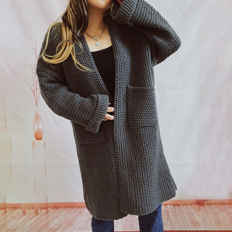 ModeGeist | Lange Strickjacke mit Taschen Chunky Strick Weiche und Lässige Silhouette