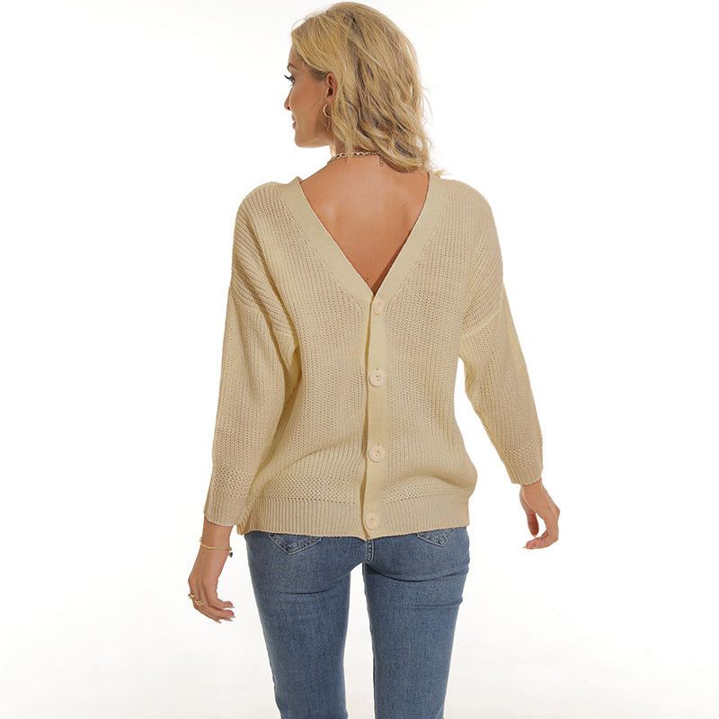 Damen Strickjacke mit tiefem V-Ausschnitt und Knopfleiste ModeGeist