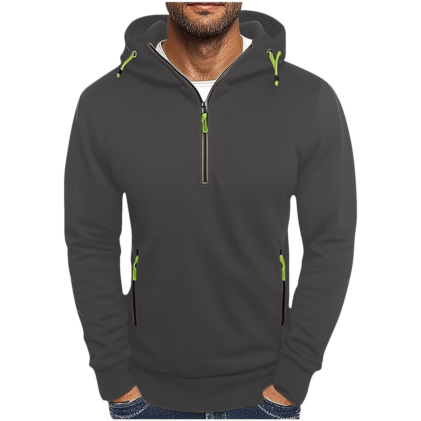 Herren modischer Kapuzenpullover mit zwei Taschen und halbem Reißverschluss ModeGeist