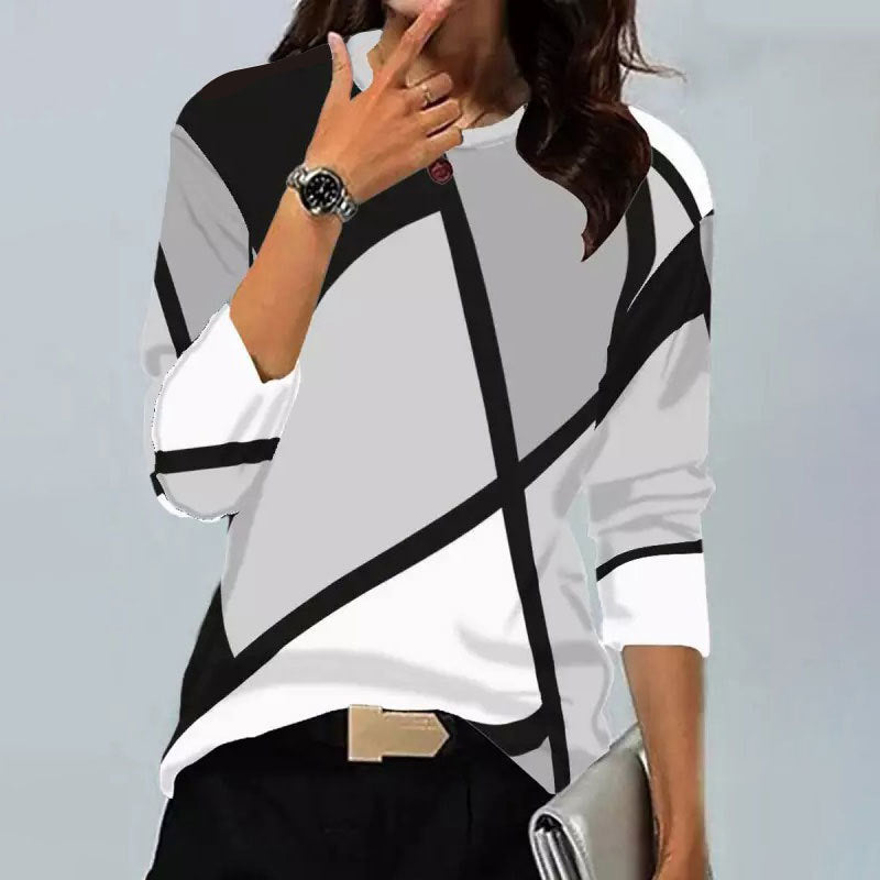 Modisches Vintage Langarmshirt mit geometrischem Muster und Rundhalsausschnitt von Fudus