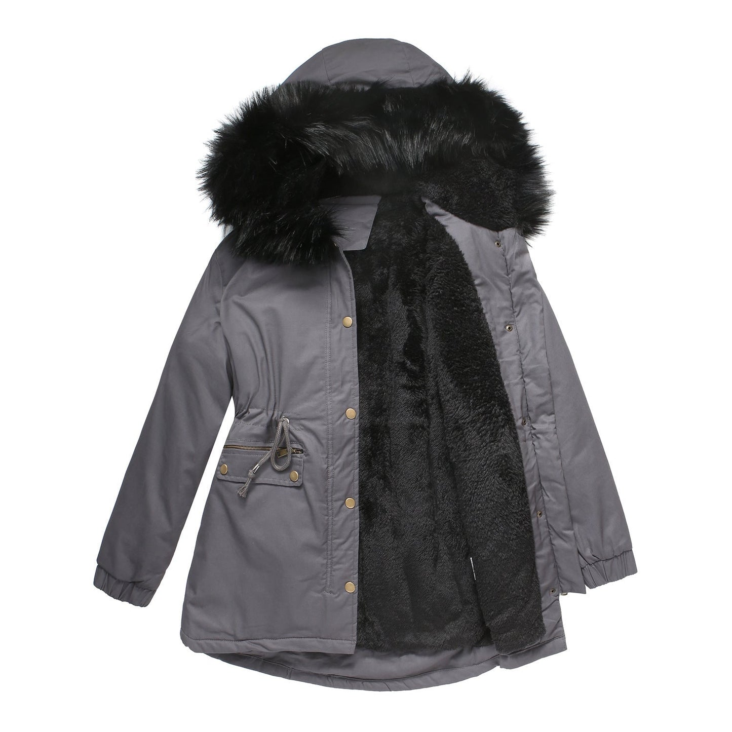 Damen warme Steppjacke mit abnehmbarem Kunstfellkragen ModeGeist