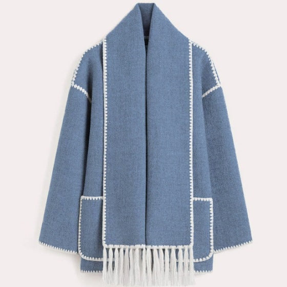 Damen Oversized Strickjacke mit Fransen und Taschen ModeGeist