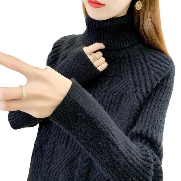 Damen Rollkragenpullover mit strukturiertem Zopfmuster und langen Ärmeln ModeGeist