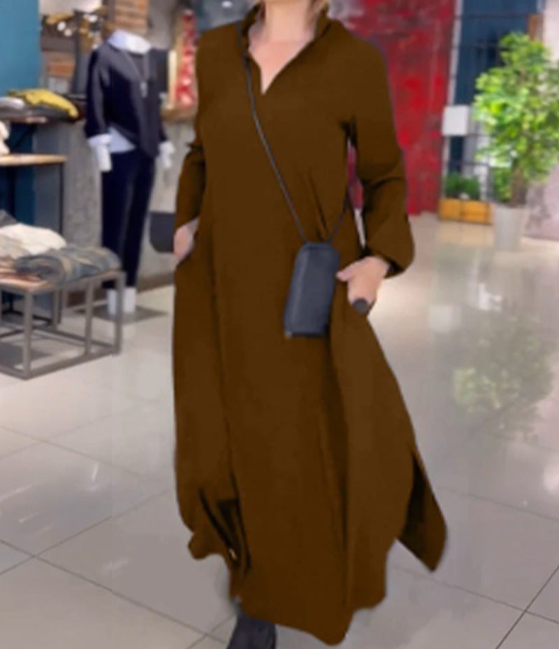Modisches Damen-Midi-Kleid mit Seitentaschen in lässiger Form
