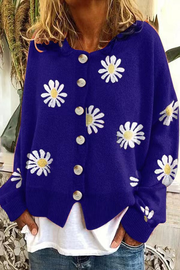 Damen Farbiger Baumwollpullover mit Blumenmuster ModeGeist