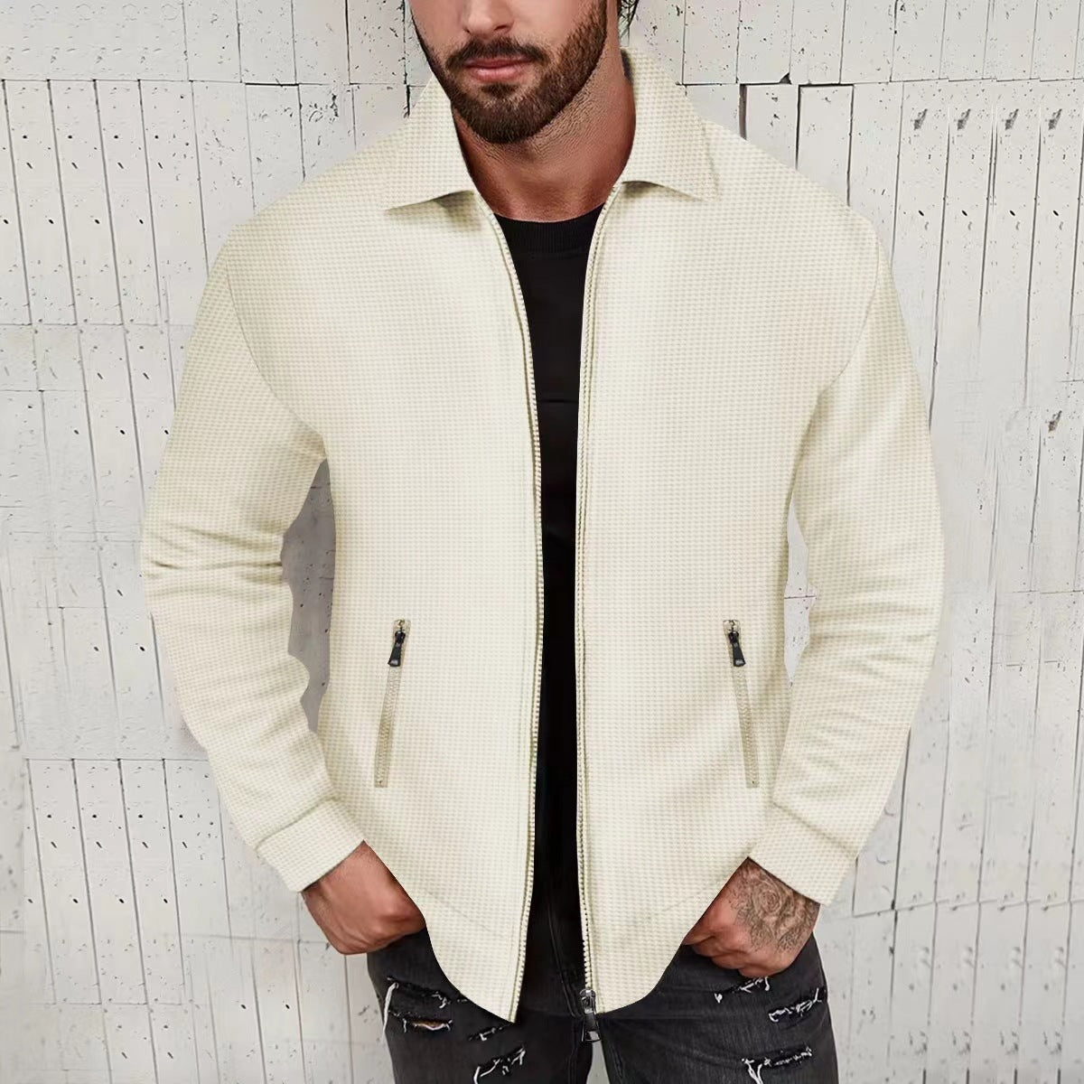 Herren lässige Zip-Jacke mit strukturiertem Design und praktischen Taschen ModeGeist
