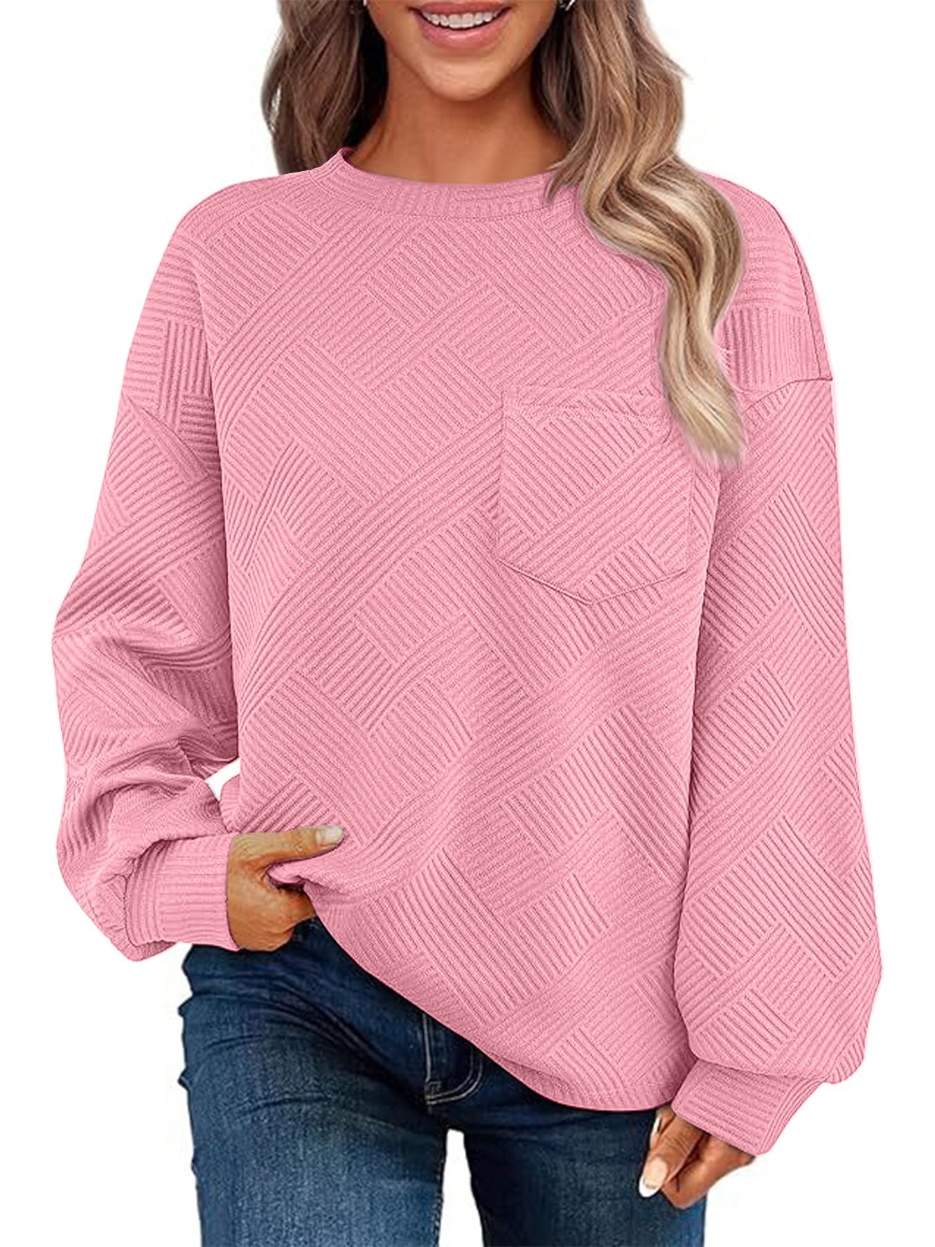 Damen Lässiger Pullover mit strukturiertem Muster und praktischen Taschen ModeGeist