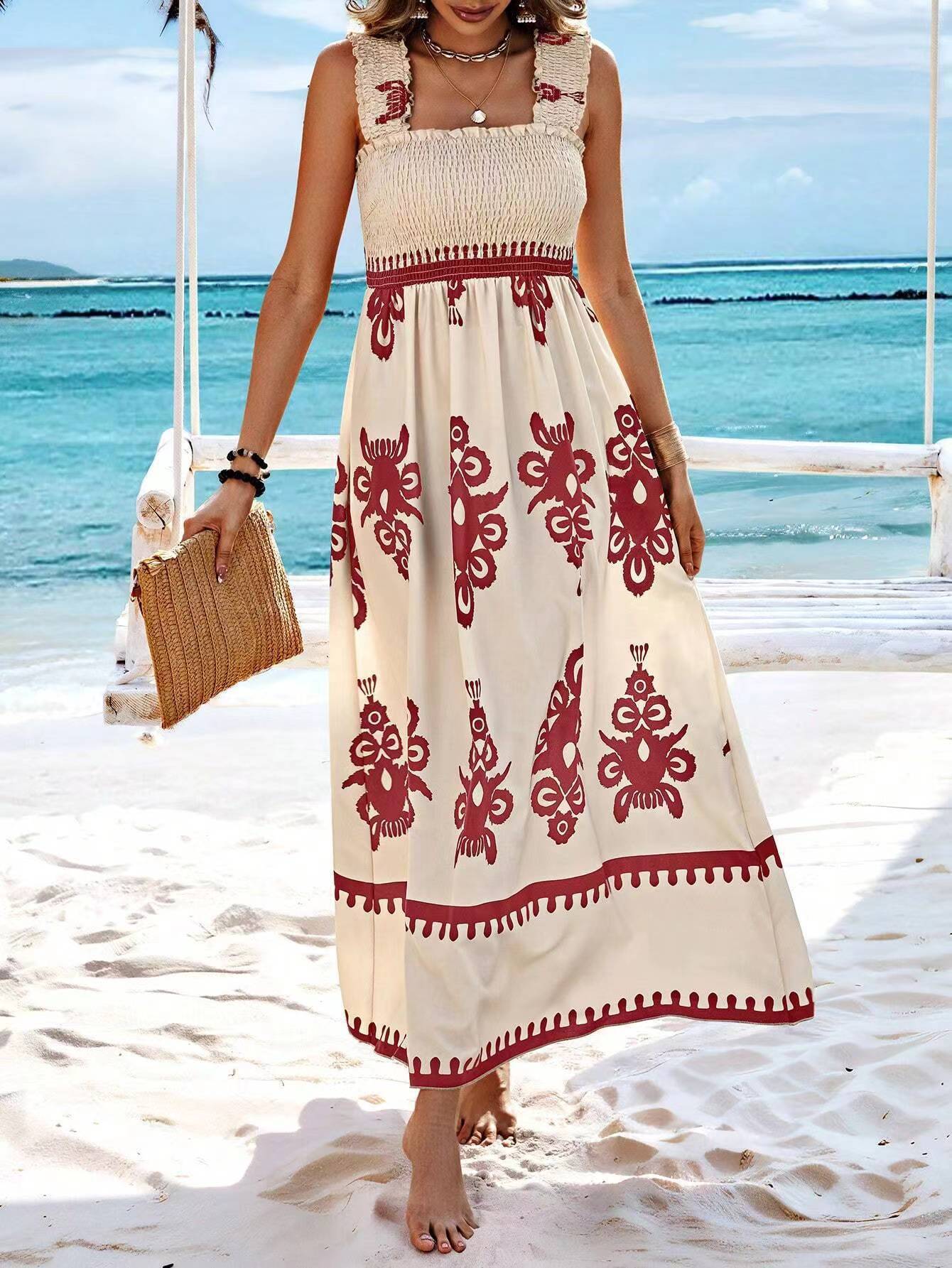 Maxikleid für Damen mit floralem Ikat-Print und weitem Rock von MODEGEIST