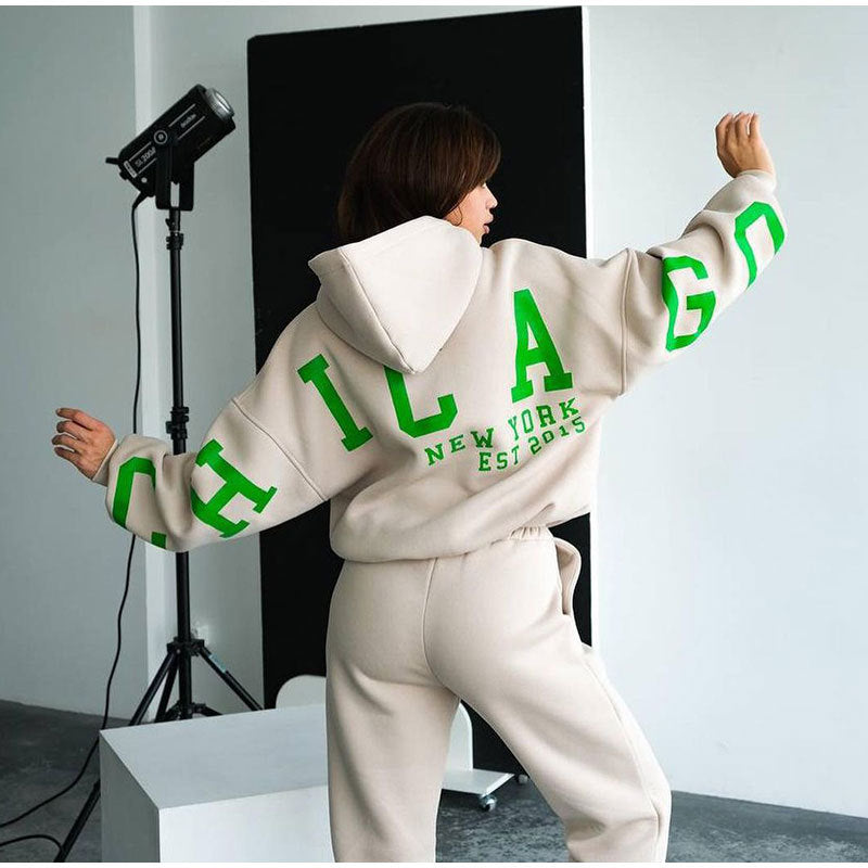 Damen Lässiger Oversize-Sweatanzug mit Kapuze und elastischem Bund ModeGeist