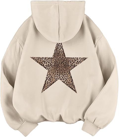 Damen lässiger Kapuzenpullover mit leopardem Muster auf Stern ModeGeist