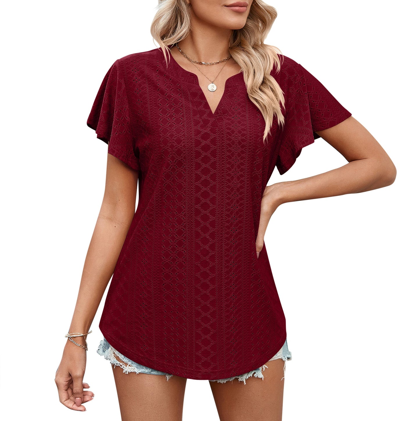 Damen Luftiges Blusenshirt mit effektvollem Lochmuster ModeGeist