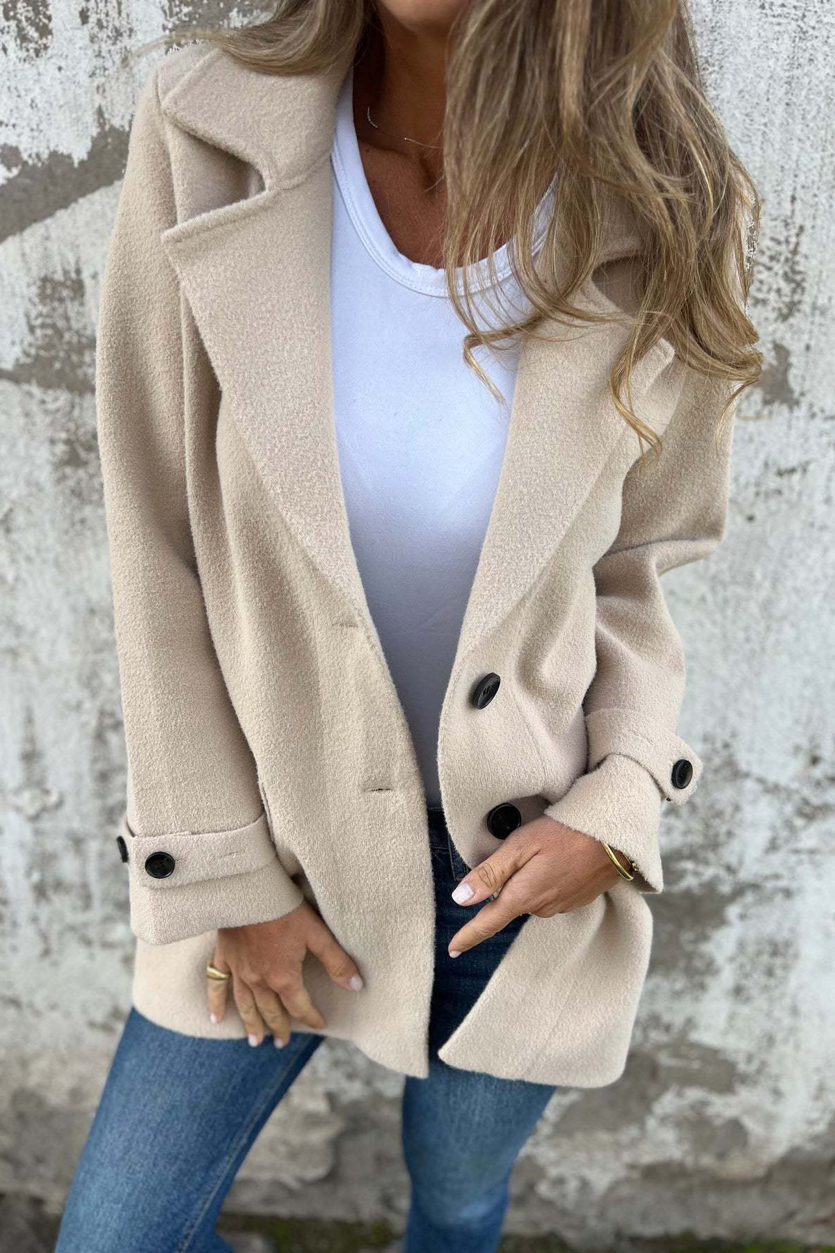 ModeGeist | Lockerer Revers Falsche Taschen Strickjacke Mantel