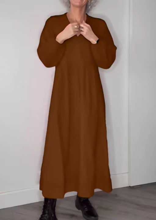 Damen Maxikleid mit elegantem V-Ausschnitt und bequemen langen Ärmeln ModeGeist