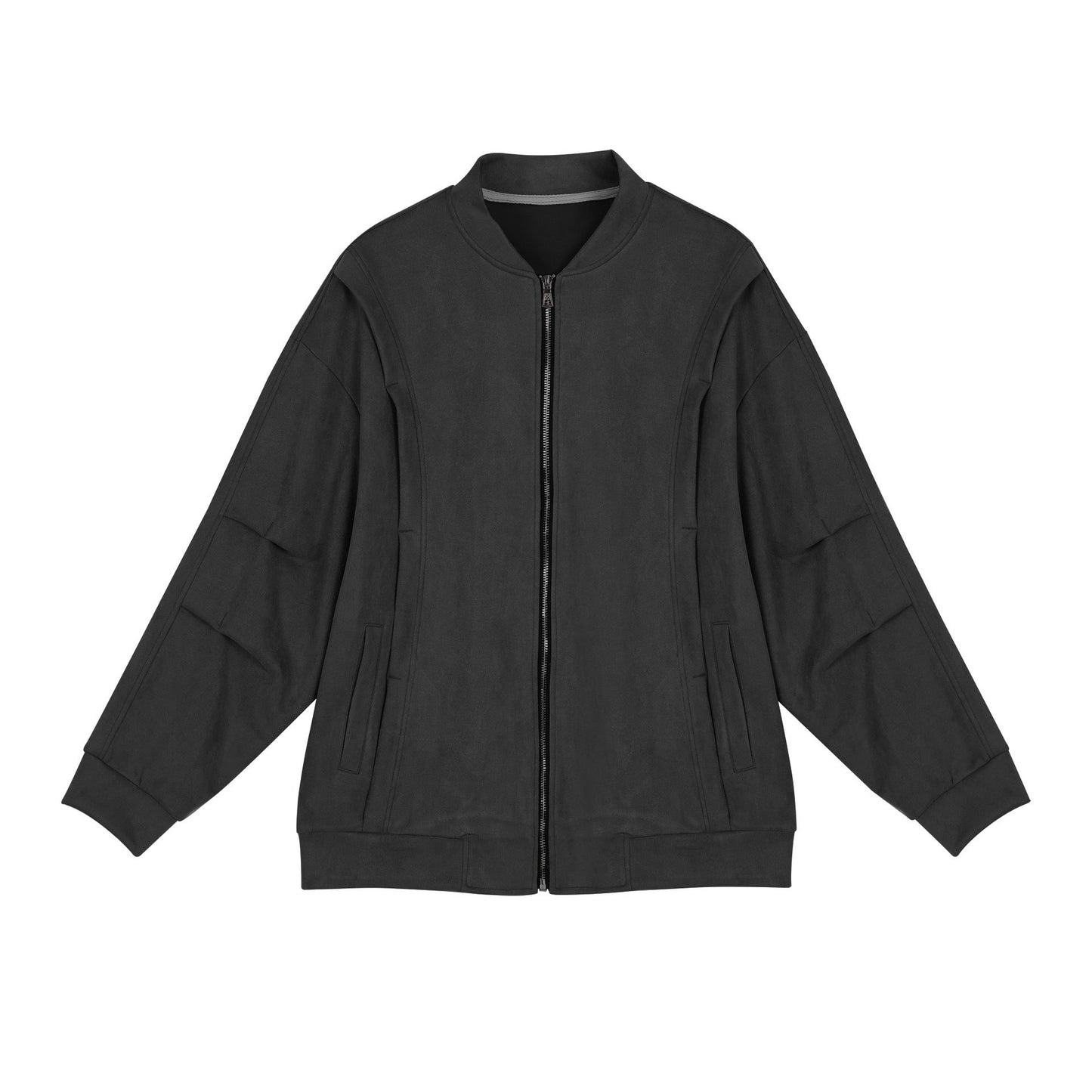 Damen stylische Oversize-Jacke aus weichem Kunstleder mit praktischen Taschen und durchgehendem Reißverschluss ModeGeist