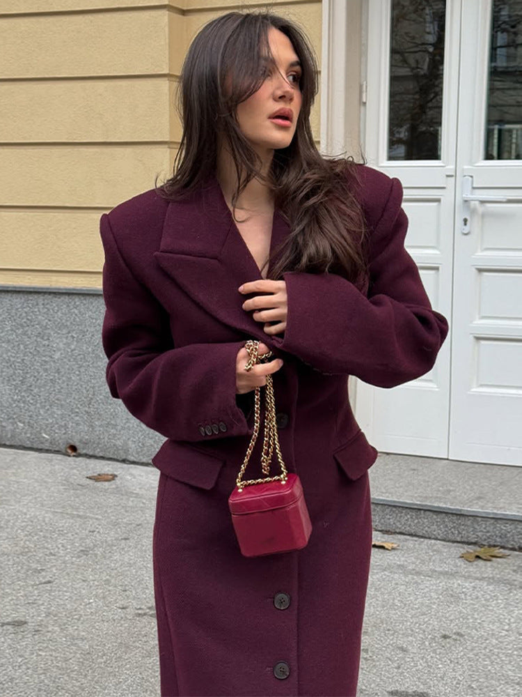 Damen eleganter Wollmantel mit strukturiertem Design und praktischen Taschen ModeGeist