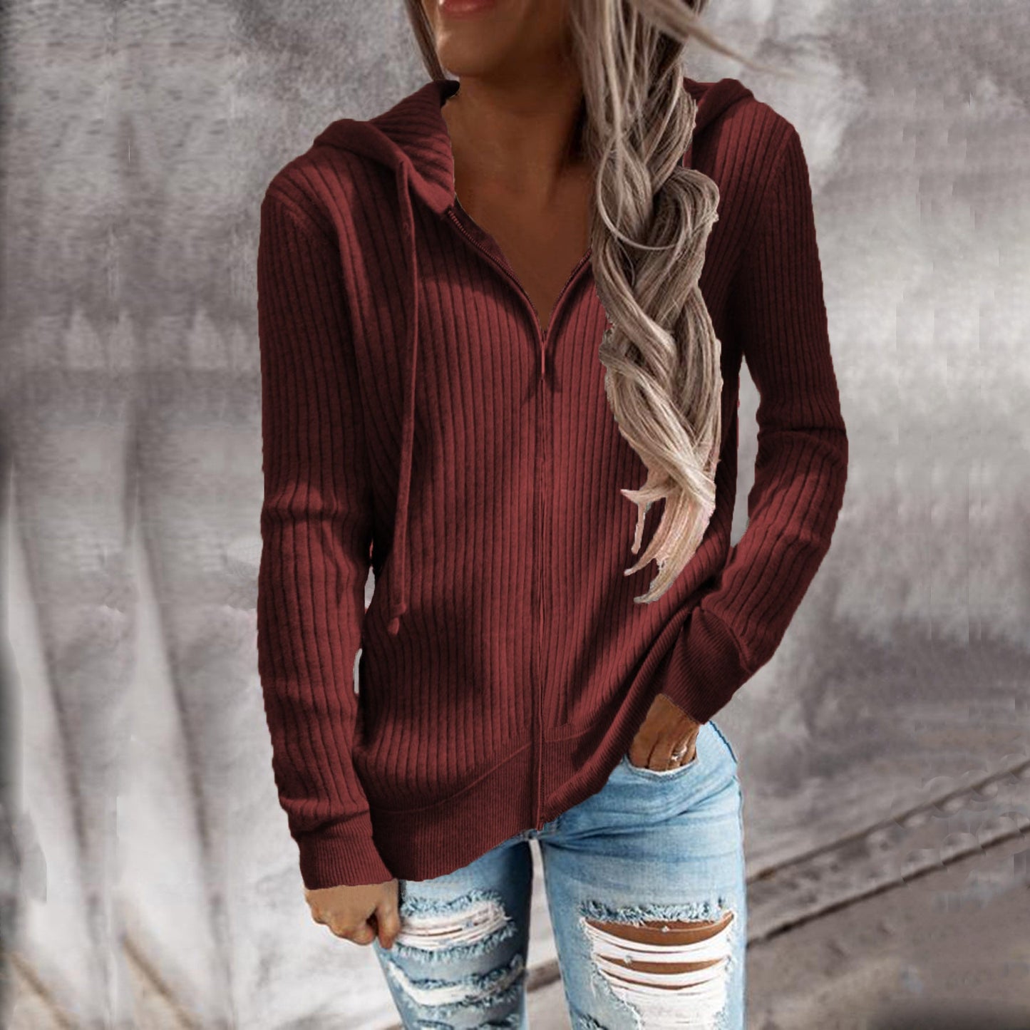 Damen Kapuzenjacke aus strukturiertem Material mit praktischen Taschen ModeGeist