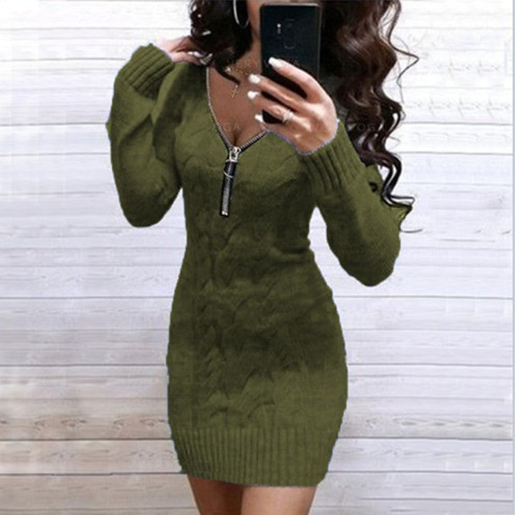 Damen Strickkleid mit Zip-Detail und strukturiertem Muster ModeGeist