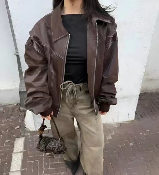 Damen Oversized Kunstleder-Jacke ModeGeist
