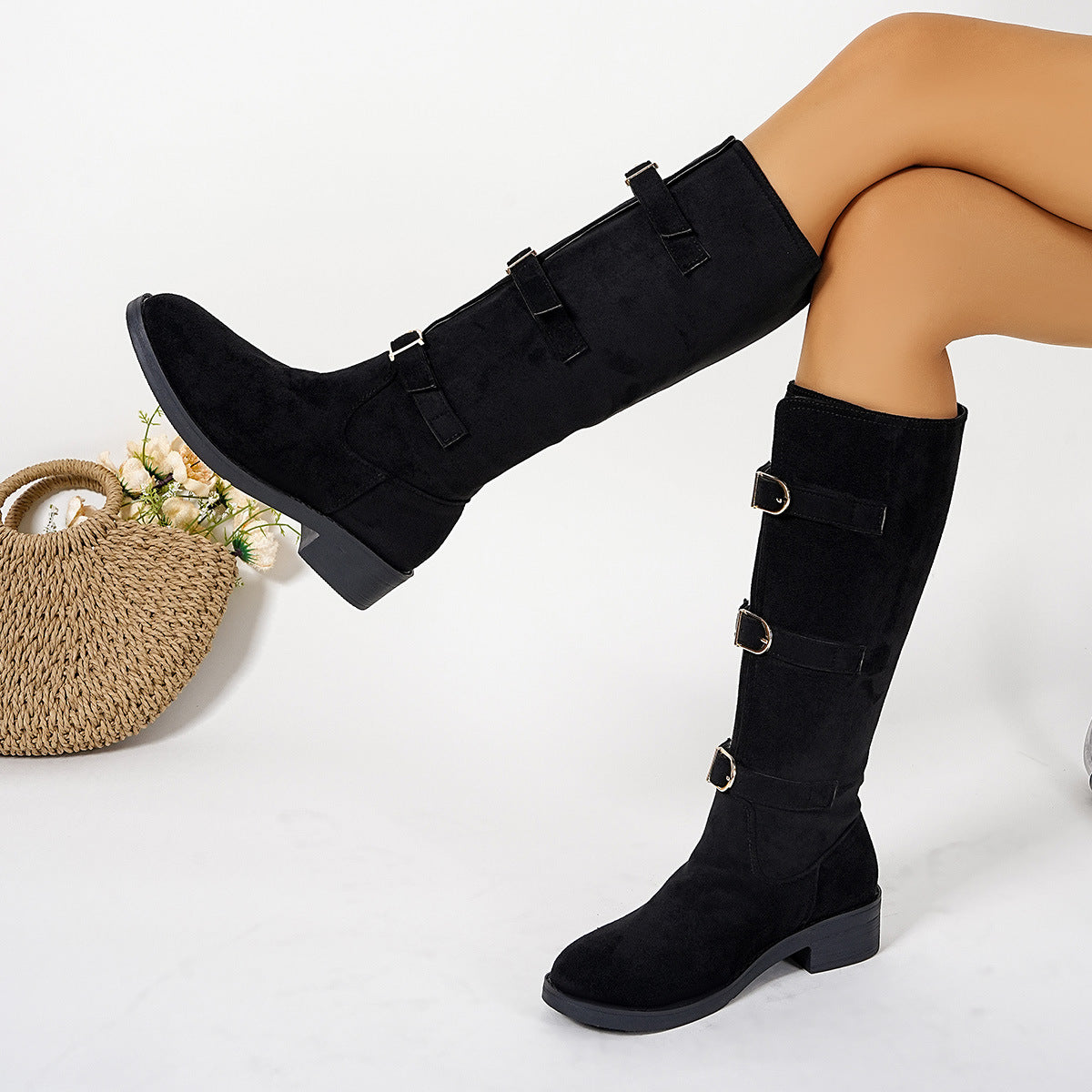 Damen Modische Stiefel mit dekorativen Schnallen und komfortablem Blockabsatz ModeGeist
