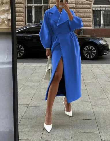 ModeGeist | Mantel - Zweireihiger Wollmix - Tailliert mit Weiten Ärmeln - Eleganter Kragen