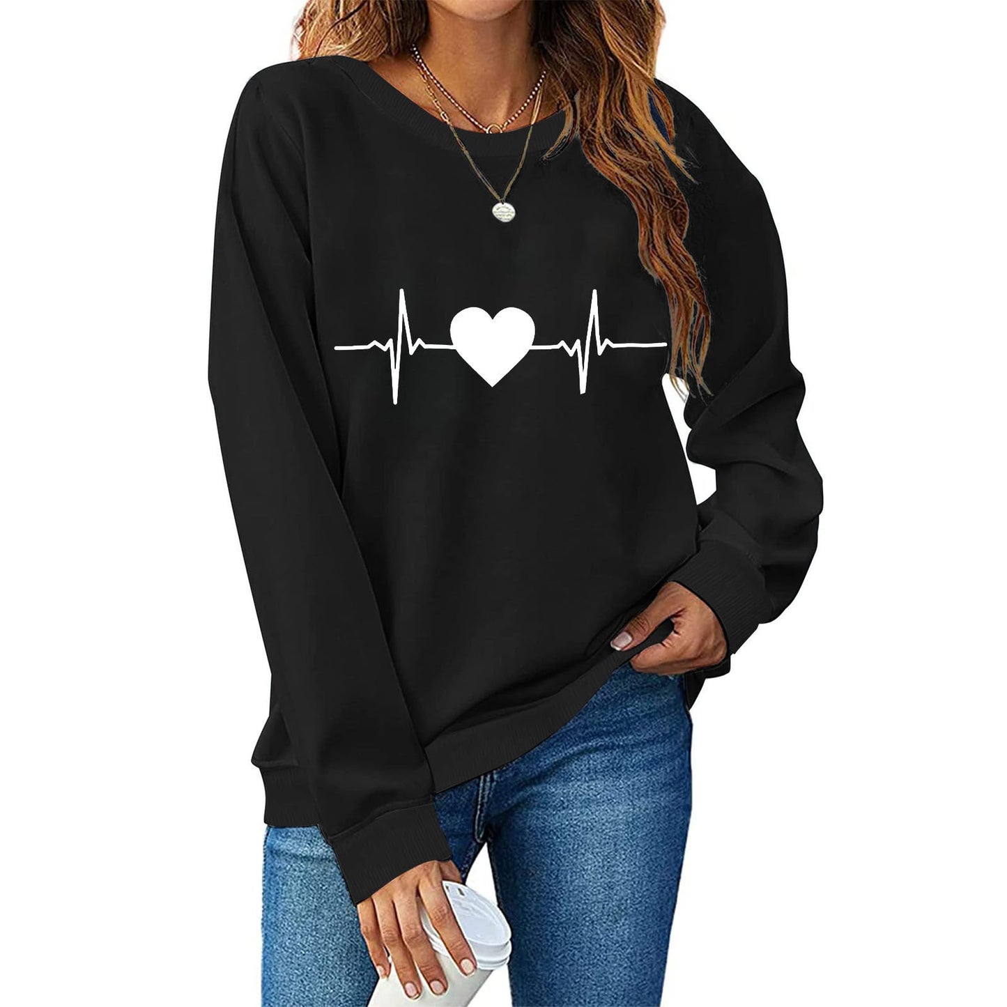 Damen Sweatshirt mit kreativem Herzschlag-Design ModeGeist