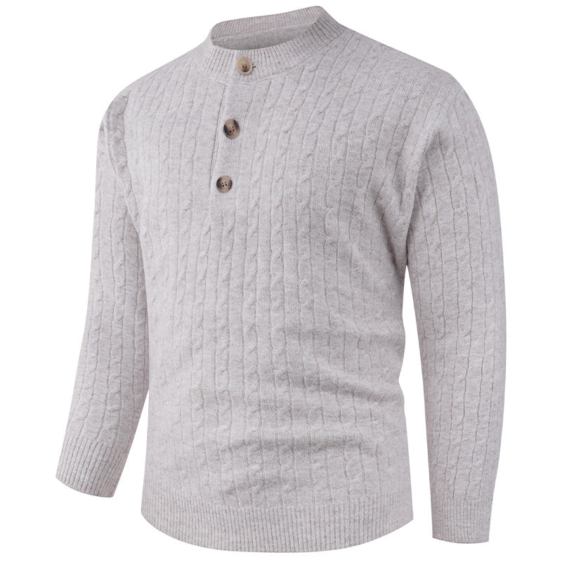 Herren Grobstrickpullover mit modernem Schalkragen und Knopfdetails ModeGeist