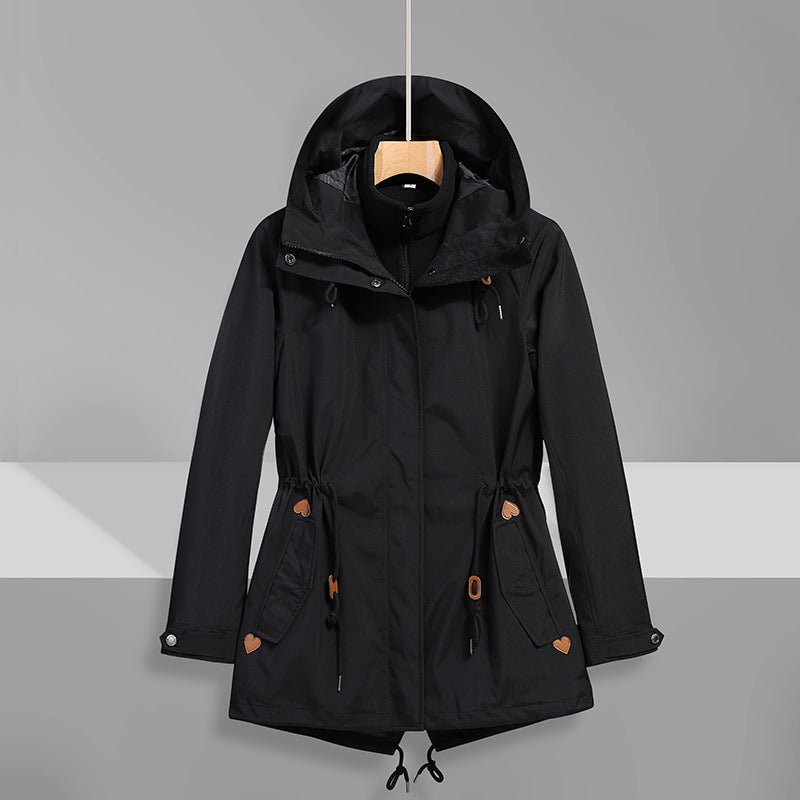 Damen wasserfeste Übergangsjacke mit verstellbarem Kapuzensystem und praktischen Taschen ModeGeist