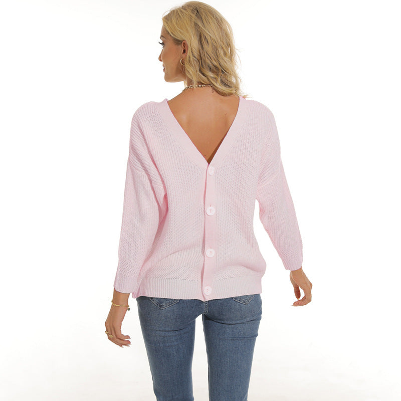 Damen Strickjacke mit tiefem V-Ausschnitt und Knopfleiste ModeGeist
