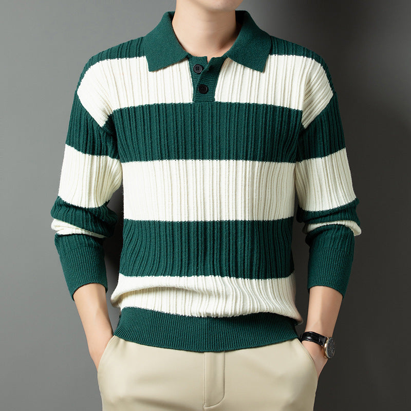 Herren Pullover aus strukturiertem Rippenstrick mit Polokragen ModeGeist