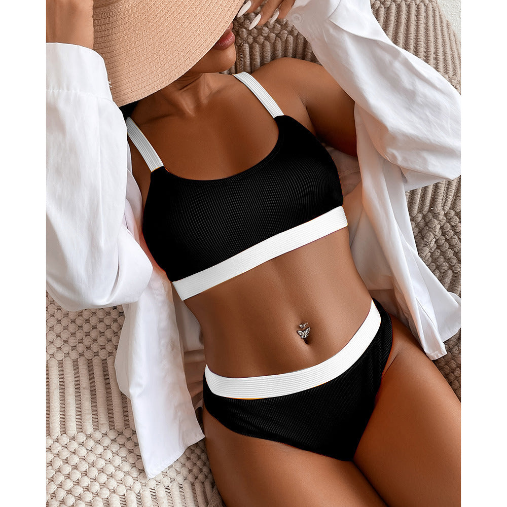Modisches Damen Bikini-Set mit Destroyed-Effekt, zweifarbig und verstellbaren Trägern