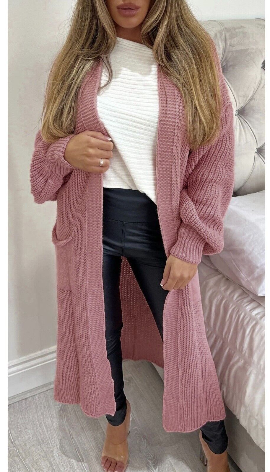 Damen Langer Strickmantel mit großzügigen Taschen ModeGeist