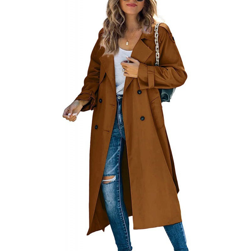 Damen eleganter Trenchcoat mit doppelt Reihe Knopfverschluss und Taillengürtel ModeGeist