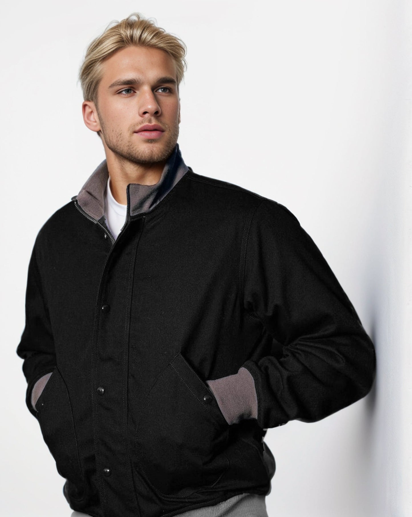 Herren lässige Übergangsjacke mit hohen Kragen und praktischen Taschen ModeGeist