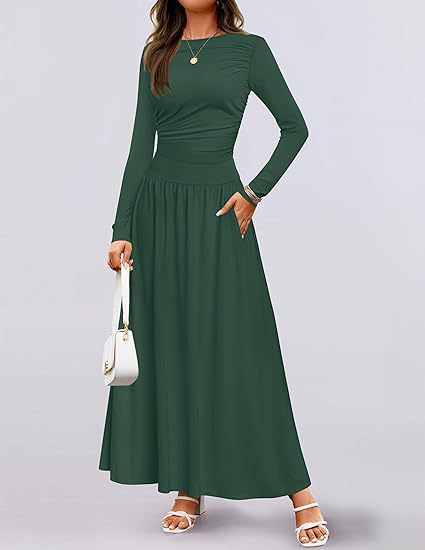 Damen Langärmliges Maxikleid mit eleganten Rüschendetails und praktischen Taschen ModeGeist
