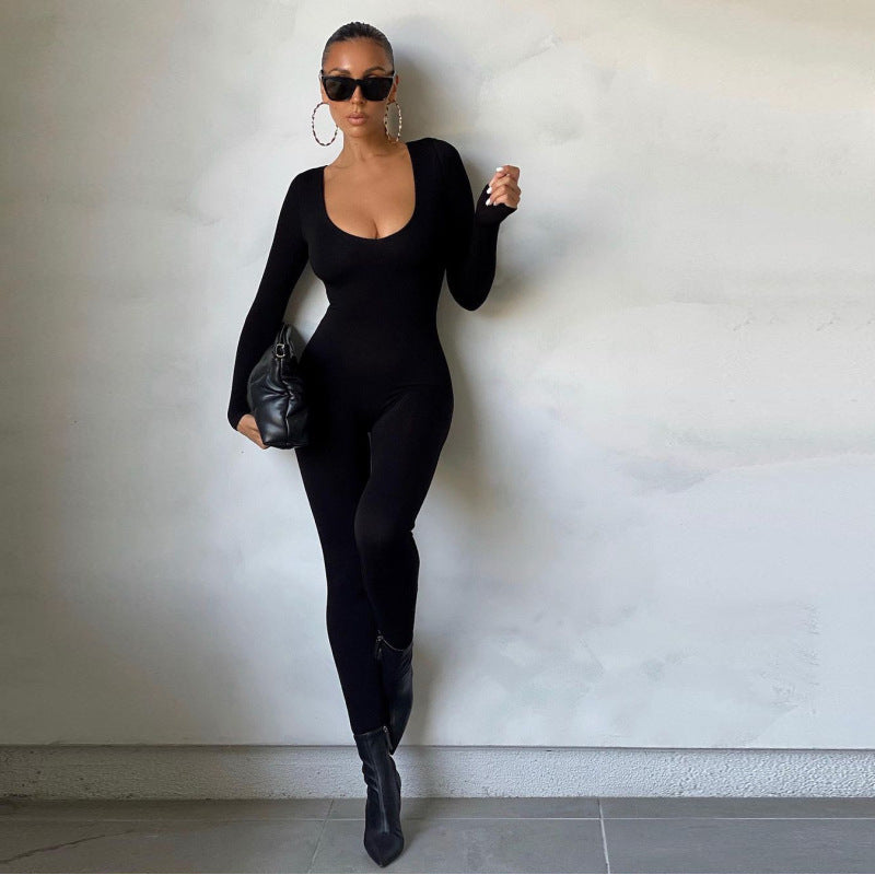 Damen Langarm Bodycon Jumpsuit ModeGeist