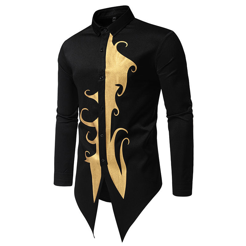 Herren Langarmhemd mit elegantem Goldmotiv und einzigartigem Schnitt ModeGeist