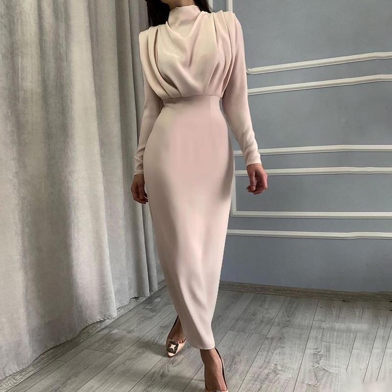 Damen Bodenkontakt Kleid mit elegantem Stehkragen und Raffungen ModeGeist