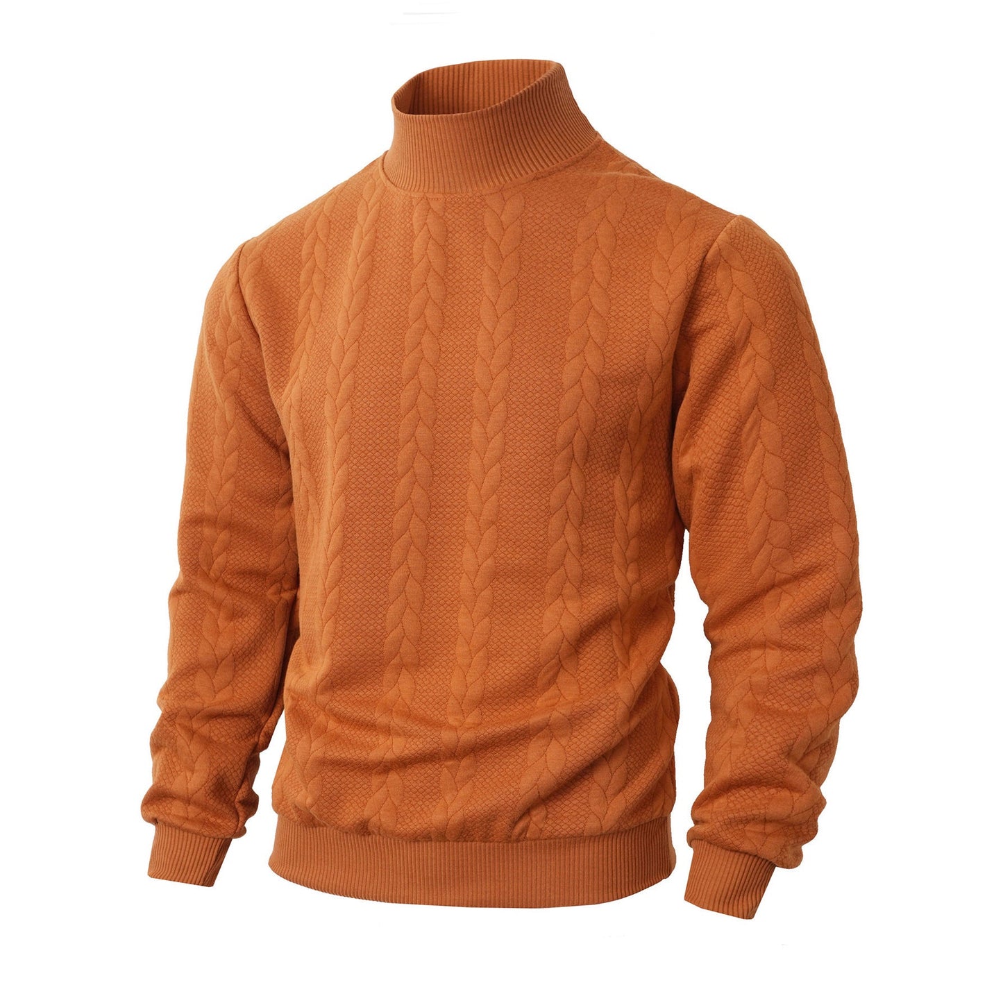 Herren modischer Strickpullover mit hohem Kragen und Zopfmuster ModeGeist