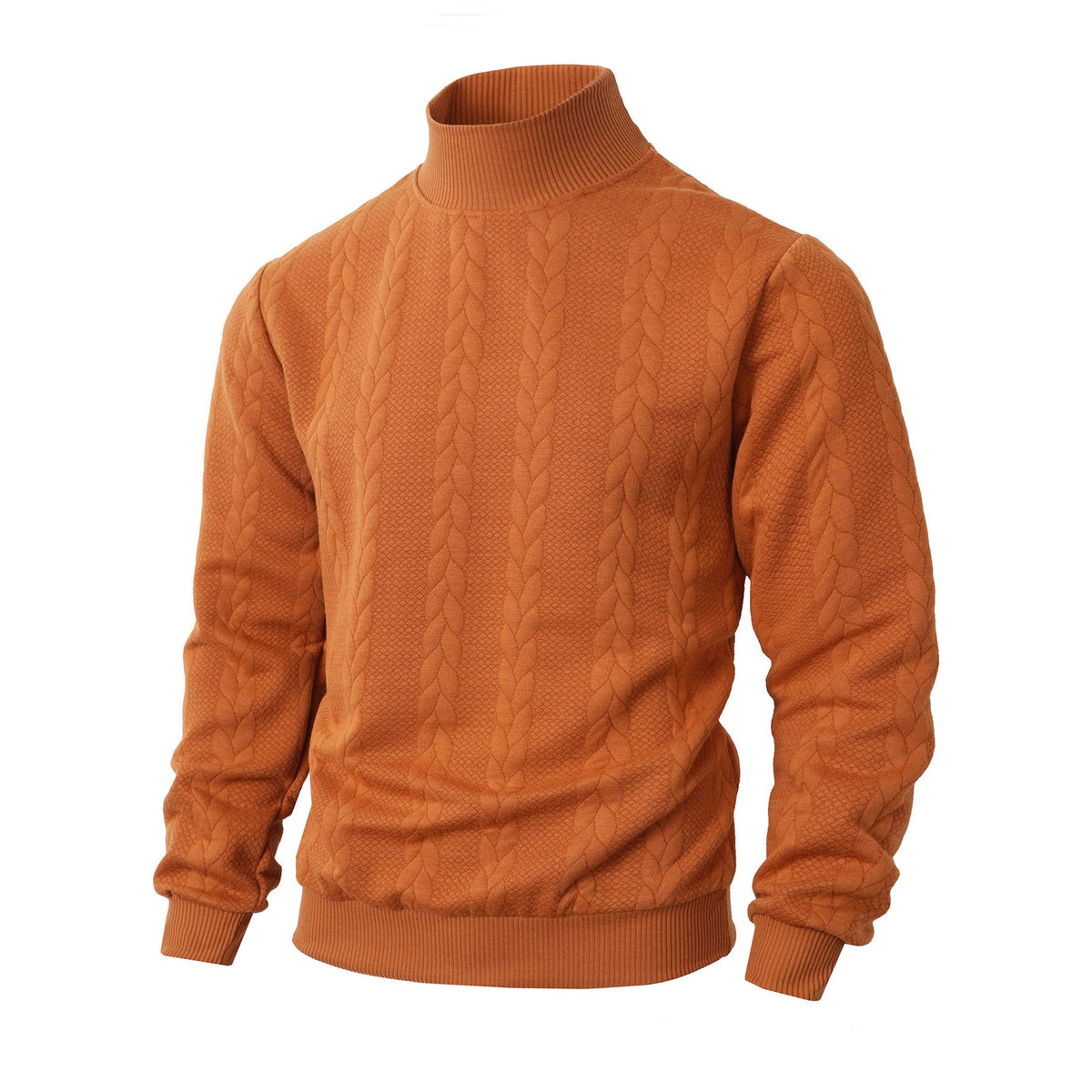 Herren modischer Strickpullover mit hohem Kragen und Zopfmuster ModeGeist