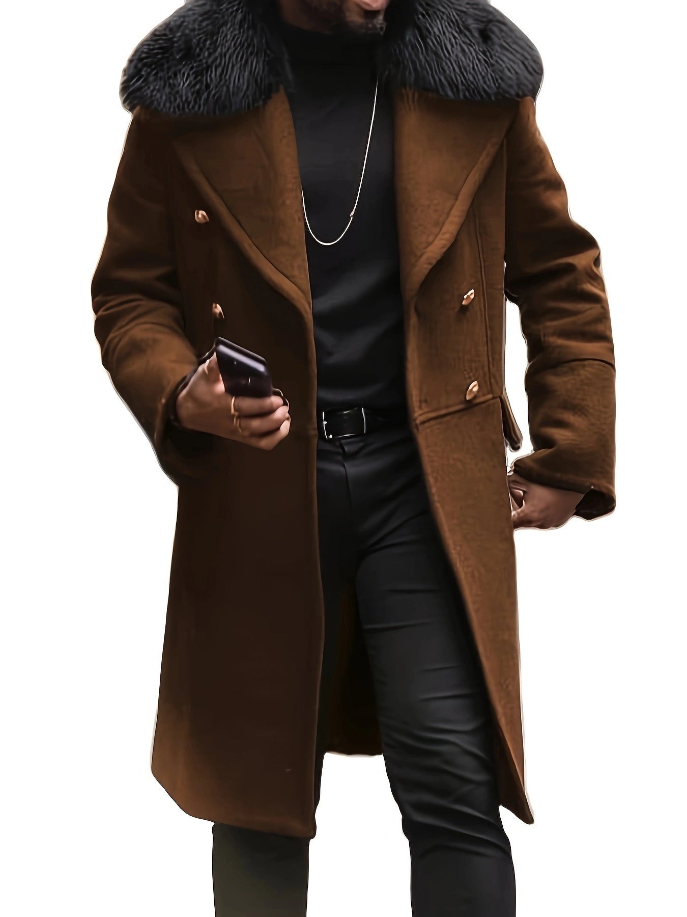Herren eleganter Langmantel mit luxuriösem Fellkragen ModeGeist