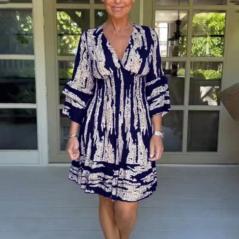 Elegantes Damen Freizeitkleid mit V-Ausschnitt und Volantärmeln von MODEGEIST