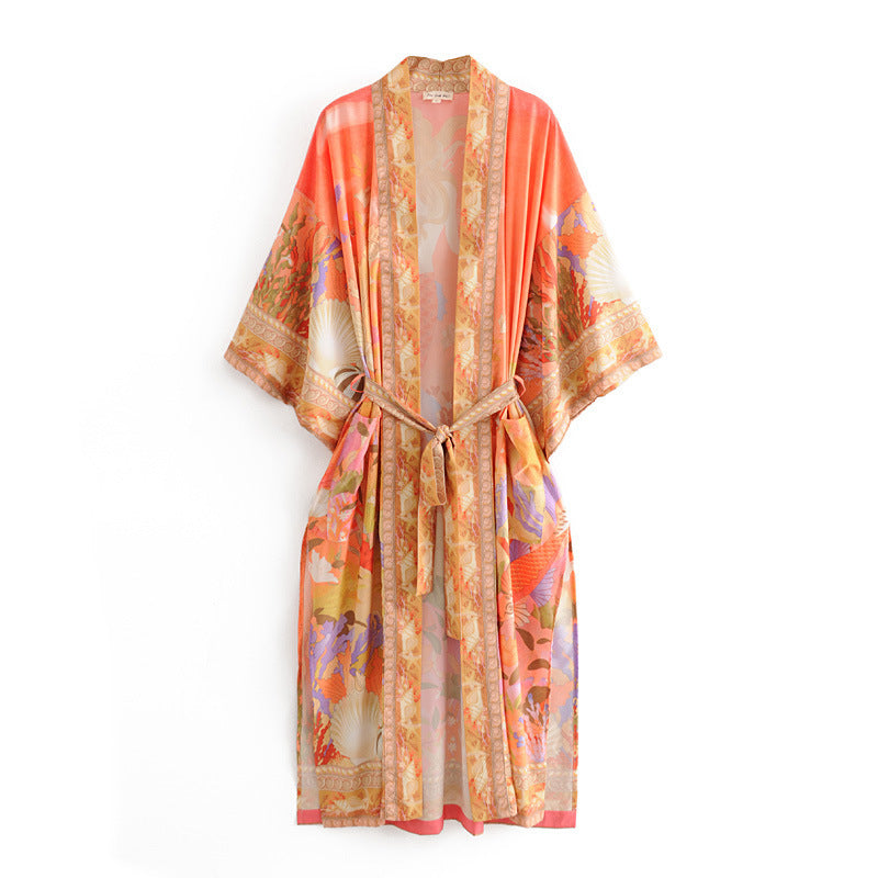 Leichter Damen-Strandkimono mit auffälligem Muster und weiten Ärmeln von MODEGEIST