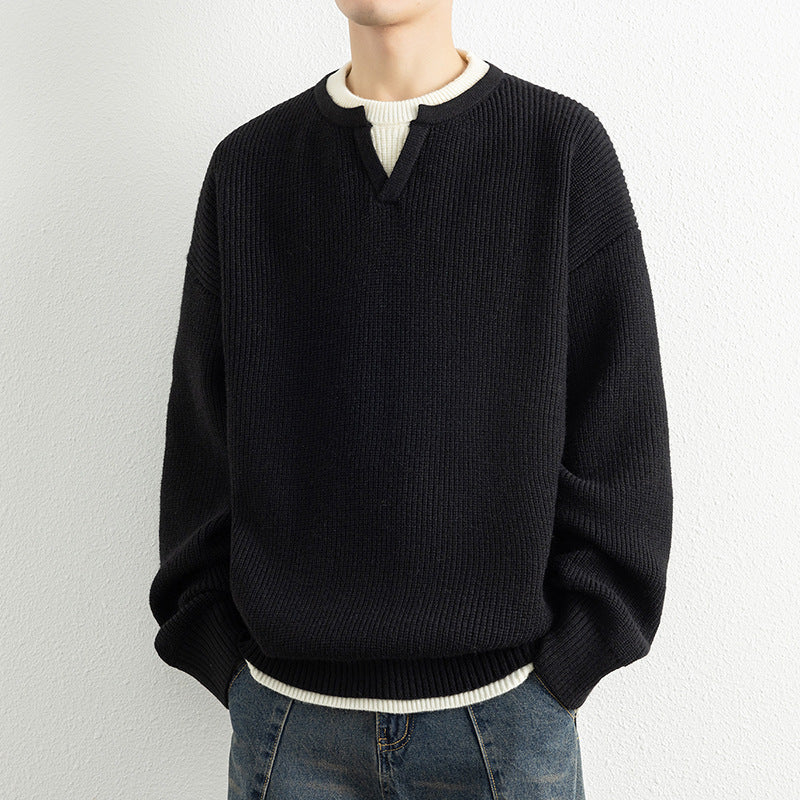 Herren Strickpullover mit V-Ausschnitt und strukturiertem Design ModeGeist