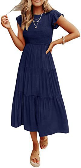 Langes Damenkleid mit elastischem Oberteil und weitem Rock von MODEGEIST