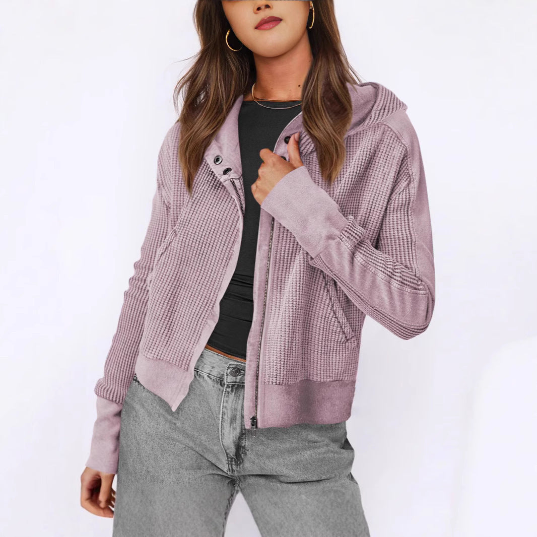 Damen lässige Zip-Jacke mit Kapuze und strukturiertem Design ModeGeist